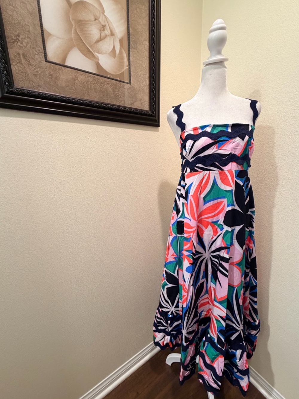 Rosa Clothing Floral Wavy Multicolor Suspender A-Line Dress size Med NWT